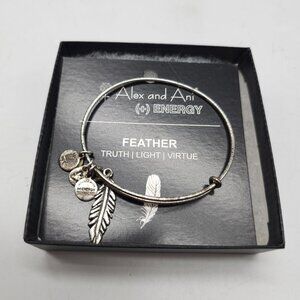 Alex And Ani Feather Bangle Bracelet Silver Finish Truth Light Virtue Adjustable